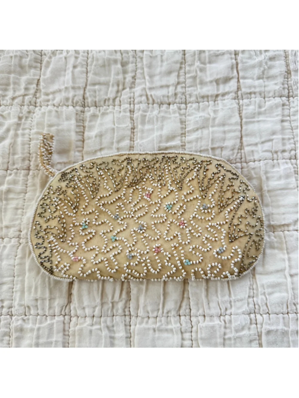 Vintage Beaded Cream White Clutch Purse